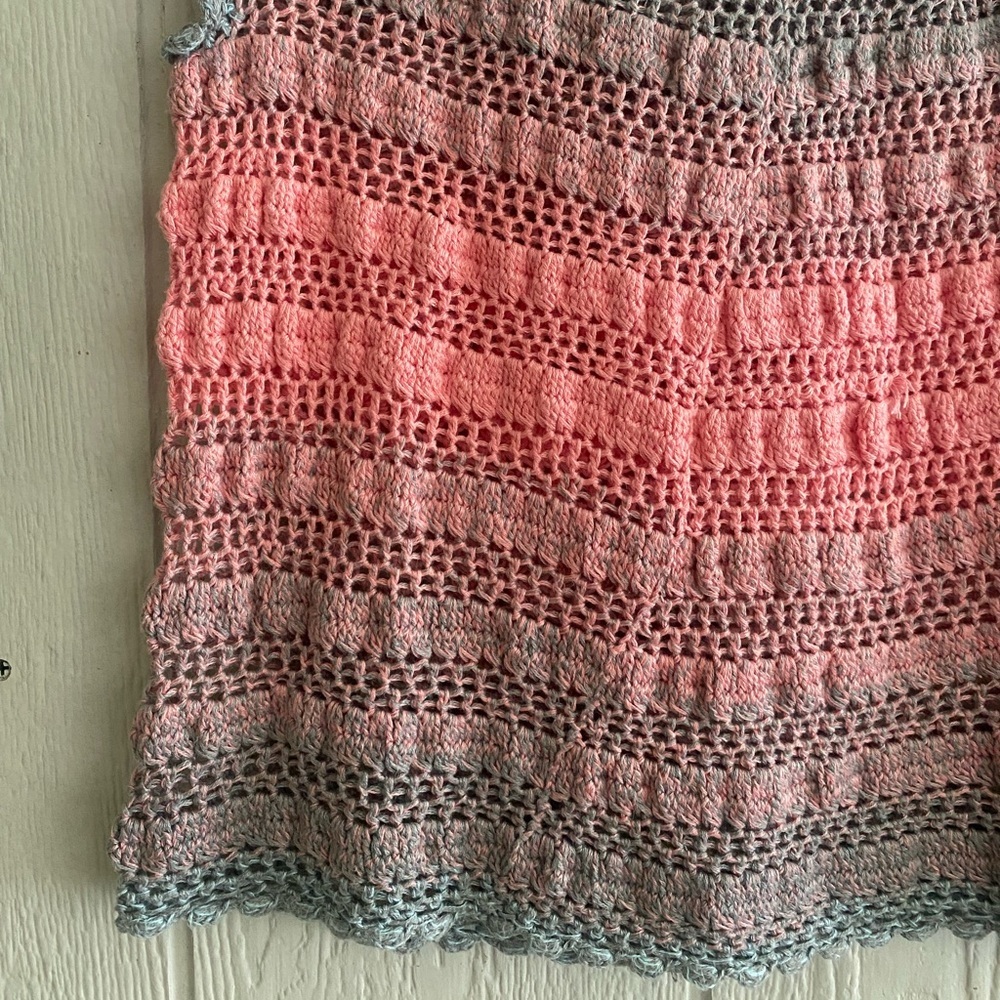Women Handmade Crochet Blue Pink Ombré Multicolor Short Sleeve Boho Top No Size - Picture 2 of 6